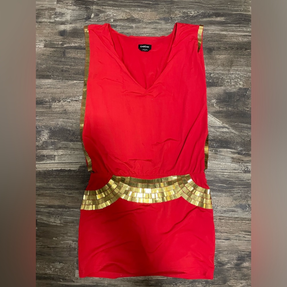 BEBE Red and Gold dress